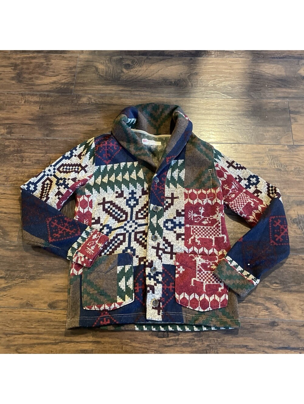Levis Cardigan Sweater Mens M Aztec Southwestern Nordic Fair Isle Patchwork
